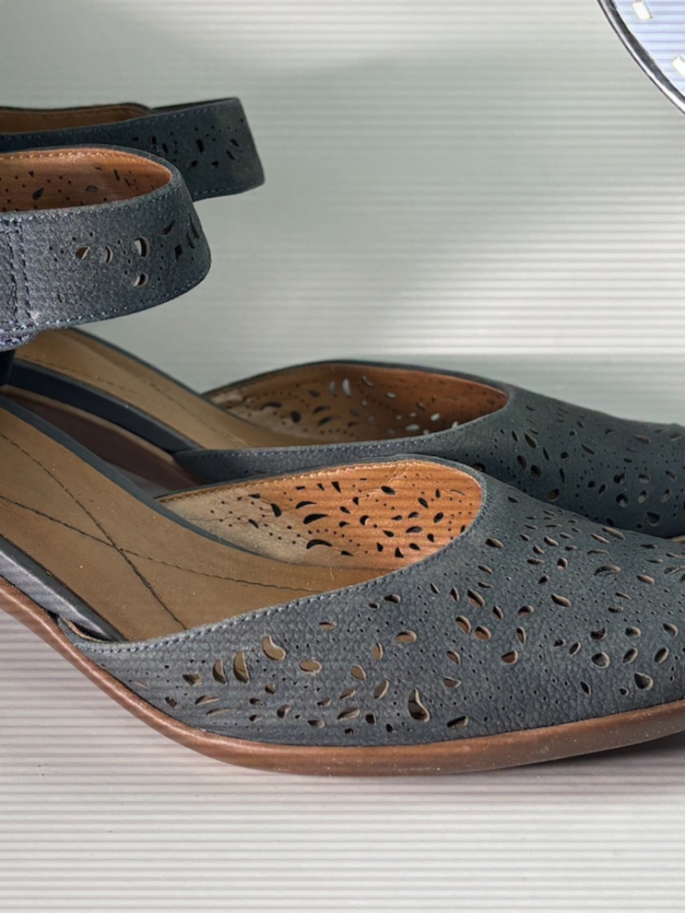 Easy Spirit Charcoal Laser-Cut Ankle Strap Pumps
